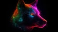 Neon wolf silhouette in cosmic space. gnerative ai.