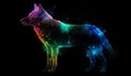 Neon wolf silhouette in cosmic space. gnerative ai.