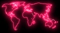 Neon World Map Outline. Futuristic animation, creative glowing lights outline of planet Earth