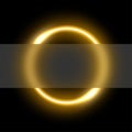 Neon yellow light circle with blurred glass rectangle on black background. Round gold laser light frame with Royalty Free Stock Photo