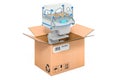 Neonatal incubator inside cardboard box, delivery concept. 3D rendering Royalty Free Stock Photo