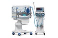 Neonatal intensive care unit, NICU. Medical ventilator and infant incubator. 3D rendering