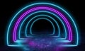 Neoned lines futuristic aesthetics. Glowing neon futuristic style on smoked dark background. Wallpaper, background.