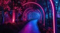 A neonlit pathway leading to various interactive art installations at the festival Royalty Free Stock Photo
