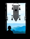 Neophyte at window (in partial silhouette) with thai hanging mo Royalty Free Stock Photo