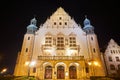 Neorenaissance facade of the building of the university auditorium at night