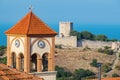 Neos Panteleimonas Church and Platamonas Fortress. Pieria, Greece Royalty Free Stock Photo