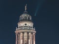 Neowise Comet visible in city of Berlin over Berlin Cathedral with illuminated night sky. Astro photo during night time Royalty Free Stock Photo