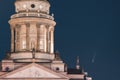 Neowise Comet visible in city of Berlin over Berlin Cathedral with illuminated night sky. Astro photo during night time Royalty Free Stock Photo