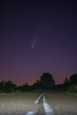 Neowise 2020 F3 comet and road, long exposure