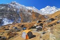 Nepal, Annapurna Conservation Area, Tents near by Machhapuchhre Base Camp