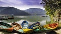 Boats in Phewa Lake Pokhara Nepal.