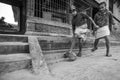 Nepal - children play football after lesson at Jagadguru School. Royalty Free Stock Photo