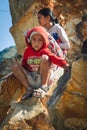 Nepal children from a rural village over the mountains himalaya