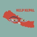 Nepal earthquake,Napal map with buddha eyes Royalty Free Stock Photo