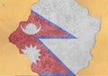 Nepal flag abstract in facade structure big damaged grudge concrete