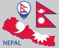 Nepal flag, map pointer and map Royalty Free Stock Photo