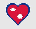 Nepal Heart Flag. Nepali Nepalese Love Shape Country Nation National Flag. Federal Democratic Republic of Nepal Banner Icon Sign