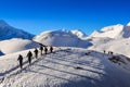 Group of mountain trekkers in Himalayan mountains near Thorong La pass, Annapurna region Royalty Free Stock Photo