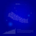 Nepal illuminated map with glowing dots. Dark blue space background. Vector illustration