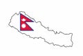 Nepal Outline Map With National Flag