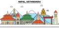 Nepal, Kathmandu. City skyline architecture . Editable