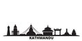 Nepal, Kathmandu city skyline isolated vector illustration. Nepal, Kathmandu travel black cityscape