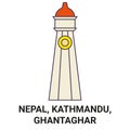 Nepal, Kathmandu, Ghantaghar travel landmark vector illustration Royalty Free Stock Photo