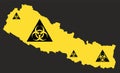 Nepal map with biohazard virus sign in black and yellow