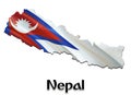 Nepal Map Flag. 3D rendering Nepal map and flag on Asia map. The national symbol of Nepal. Kathmandu flag on Asia background.