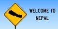 Nepal map on road sign.