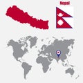 Nepal map on a world map with flag and map pointer. Vector illustration Royalty Free Stock Photo
