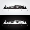 Nepal skyline and landmarks silhouette Royalty Free Stock Photo