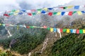 Nepal and and tibetan prayer flags in mountains