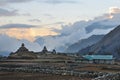 Nepal, the village of Phortse Tenga in the Himalayas, 3600 meters above sea level, ancient stupas at sunset Royalty Free Stock Photo