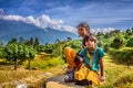 Nepalese children play in the Himalayas mountains near Pokhara