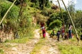 Nepalese girls play swing made of bamboos during Dashain festival, Nepal