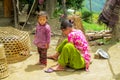 Nepalese little girl and her mother in the village