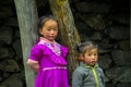 Nepalese little girls in the village on the street