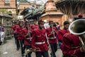 The Nepalese Military Orchestra performing live music on the streets of Kathmandu, Nepal