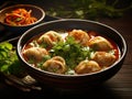 Nepalese Momo Jhol Achar Dumpling Soup, Fried Gyoza Broth, Spicy Tomato Momo Seasoned Soup Royalty Free Stock Photo