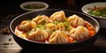 Nepalese Momo Jhol Achar Dumpling Soup, Fried Gyoza Broth, Spicy Tomato Momo Seasoned Soup Royalty Free Stock Photo