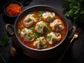 Nepalese Momo Jhol Achar Dumpling Soup, Fried Gyoza Broth, Spicy Tomato Momo Seasoned Soup Royalty Free Stock Photo