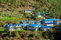 Mountain village on EBC trekking route in Nepal Royalty Free Stock Photo