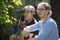Nepalese Musician Shyam Nepali played sarangi and Charlie Giargiari played guitar at Cambridge, MA , Sunday, on September 19th, Royalty Free Stock Photo