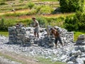 Nepalese people building stone house in Bhraka village, Nepal Royalty Free Stock Photo