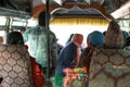 Nepalese people commuting with the local bus from Bhulbhule, Annapurna circuit, Nepal