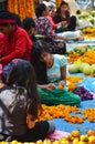 Nepalese people make Garland for sale at Thamel market