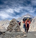 Nepalese porters in Dolpo, Nepal, Himalayas Royalty Free Stock Photo