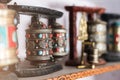 Nepalese prayer wheels at the street market Royalty Free Stock Photo